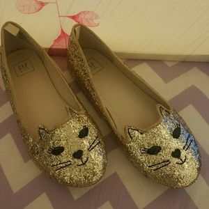 Gap Kids Gold Sparkly Cat Face Shoes Flats